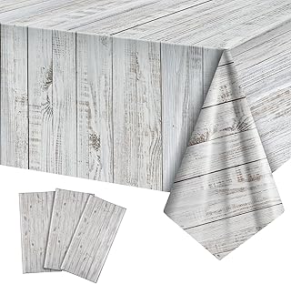 Tatuo 3 Packs Natural Wood Grain Tablecloths Rustic Plastic Table Covers for Rectangle Table, Vintage Farmhouse Style Tablecloth Decorations for Western Barn Themed Birthday, 54 x 108 Inch (White)