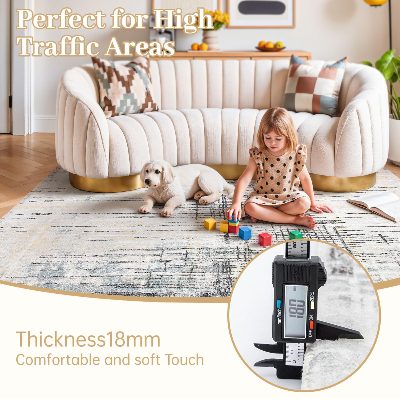 Tinyboy-hbq Tappeti dal design moderno per soggiorno, a pelo corto, per soggiorno, camera da letto, grigio (160 x 200cm, Grigio/Beige)