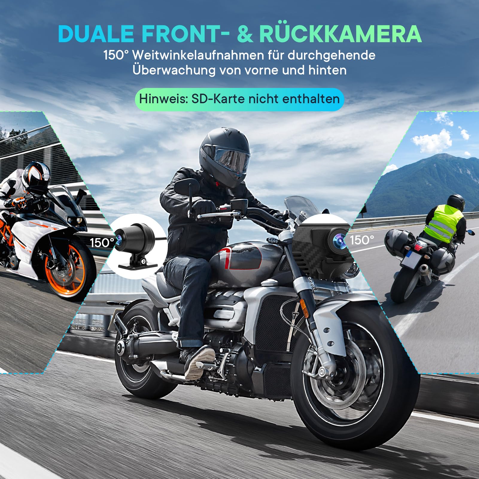 5" Motorrad CarPlay Navi mit Dashcam, Motorrad-Display IPX8 Wasserdichtes, Wireless CarPlay & Android Auto, 2K Kamera, Dual-Bluetooth, Touchscreen, 9V–24V Spannung,TF-Kartenunterstützung