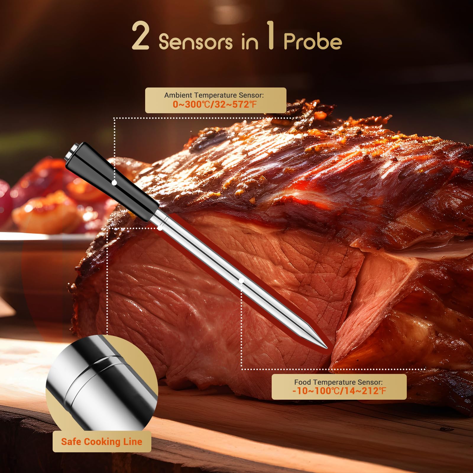 Inkbird INT-11P-B Termómetro para carne inalámbrico, termómetro para barbacoa | Control por aplicación con 91 m/300 pies, IP67, resistente al agua, termómetro para asar, para horno, barbacoa, ahumador