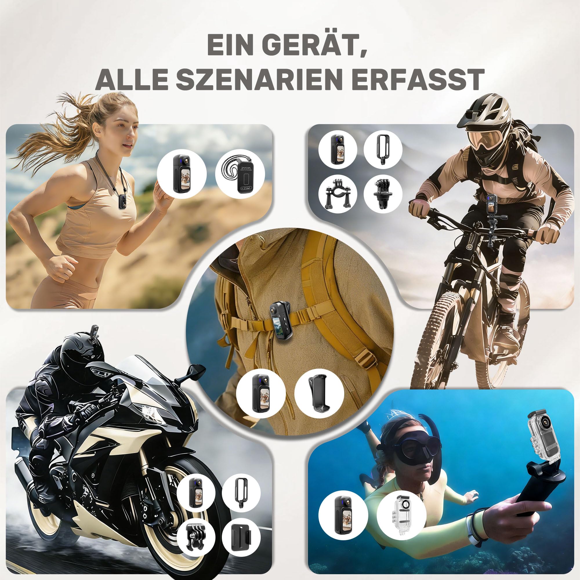 Mini Action Cam 1080P,Body Cam für Outdoor | Wasserdicht 30M,180 Min Akku,Körperkamera Mini mit 180° Objektiv,1,47 Zoll Berührbar Display Vlog Kamera Fahrrad,Reisen