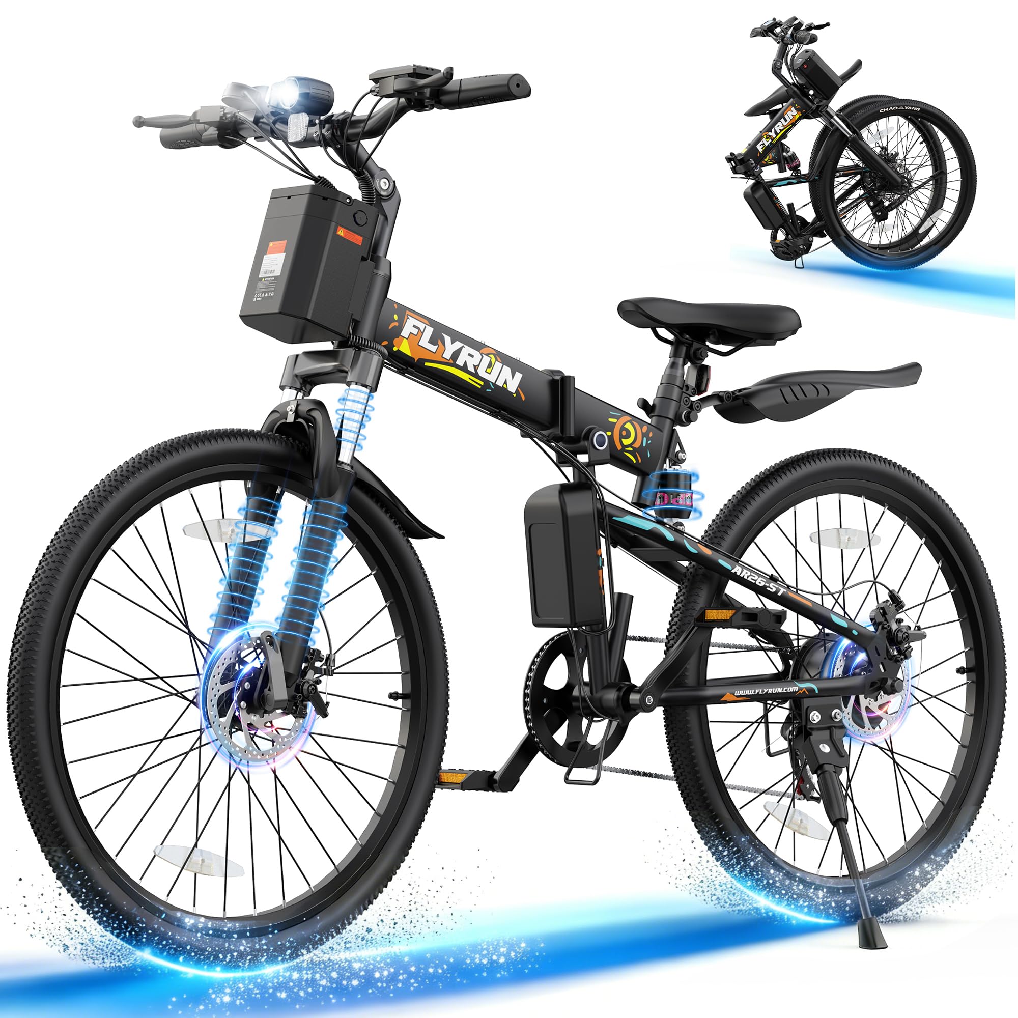 Electric Bike for Adults - Peak 750W 26''Folding Ebikes, Commuter Ebicycles with 48V Removable Battery, Up to 20+ MPH 50+ Miles, Dual disc Brakes & Dual Hydraulic Suspension