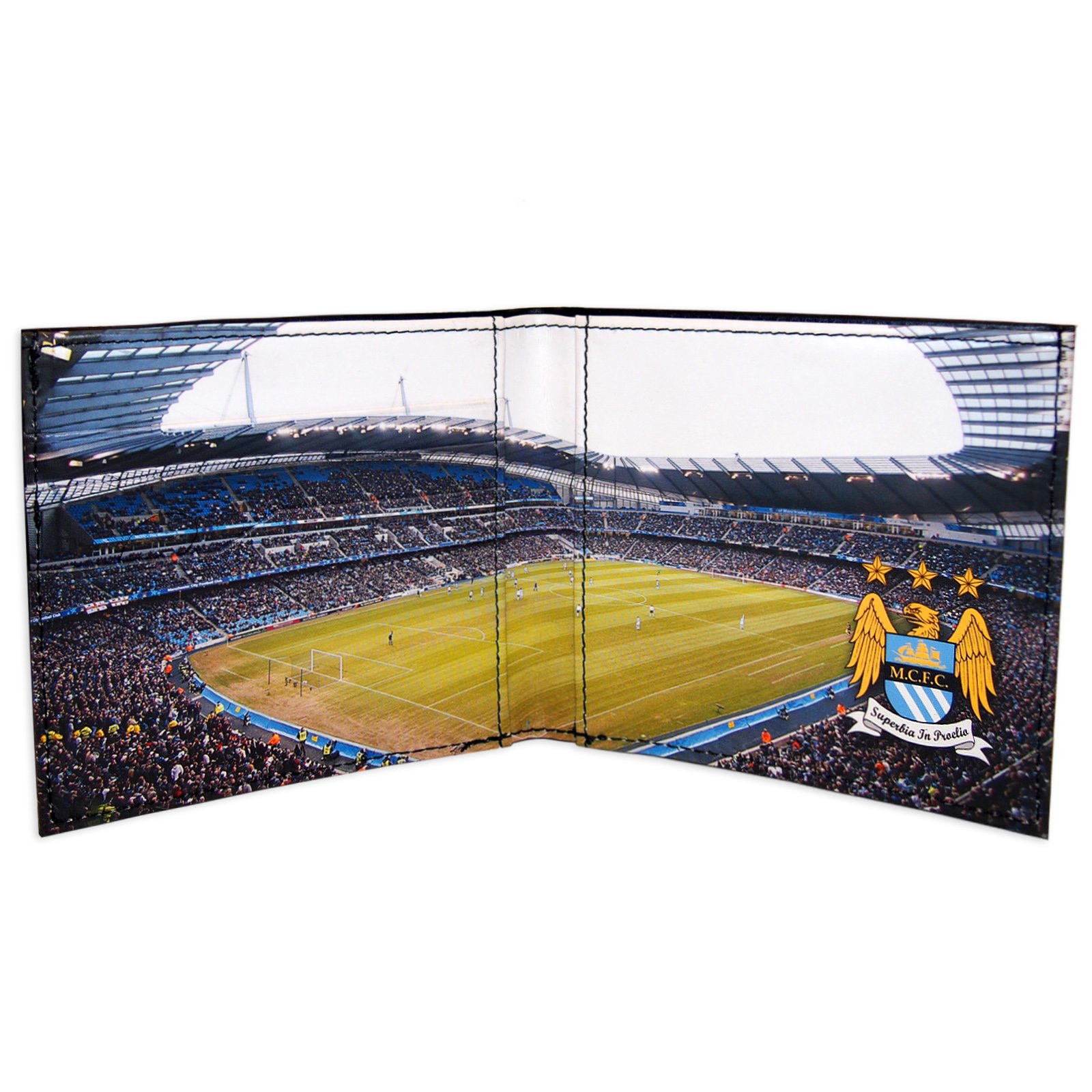 Manchester City FC Official Soccer Gift Embossed Crest Stadium Wallet Black