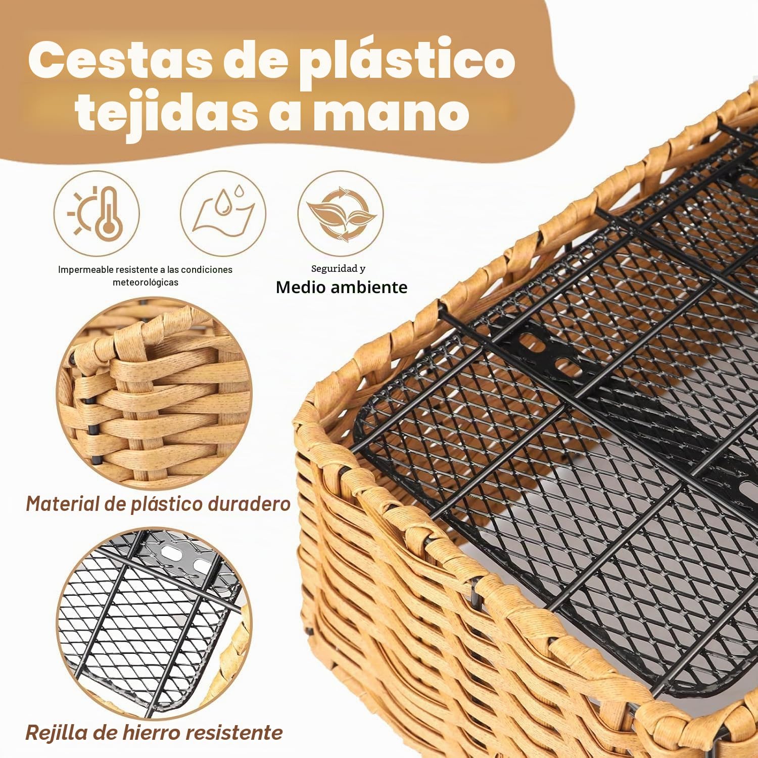 ZUKKA Cesta de bicicleta trasera tejida cesta de bicicleta desmontable cesta trasera portabicicletas cesta cesta de almacenamiento de bicicletas para rack trasero tipos de bicicleta (madera)