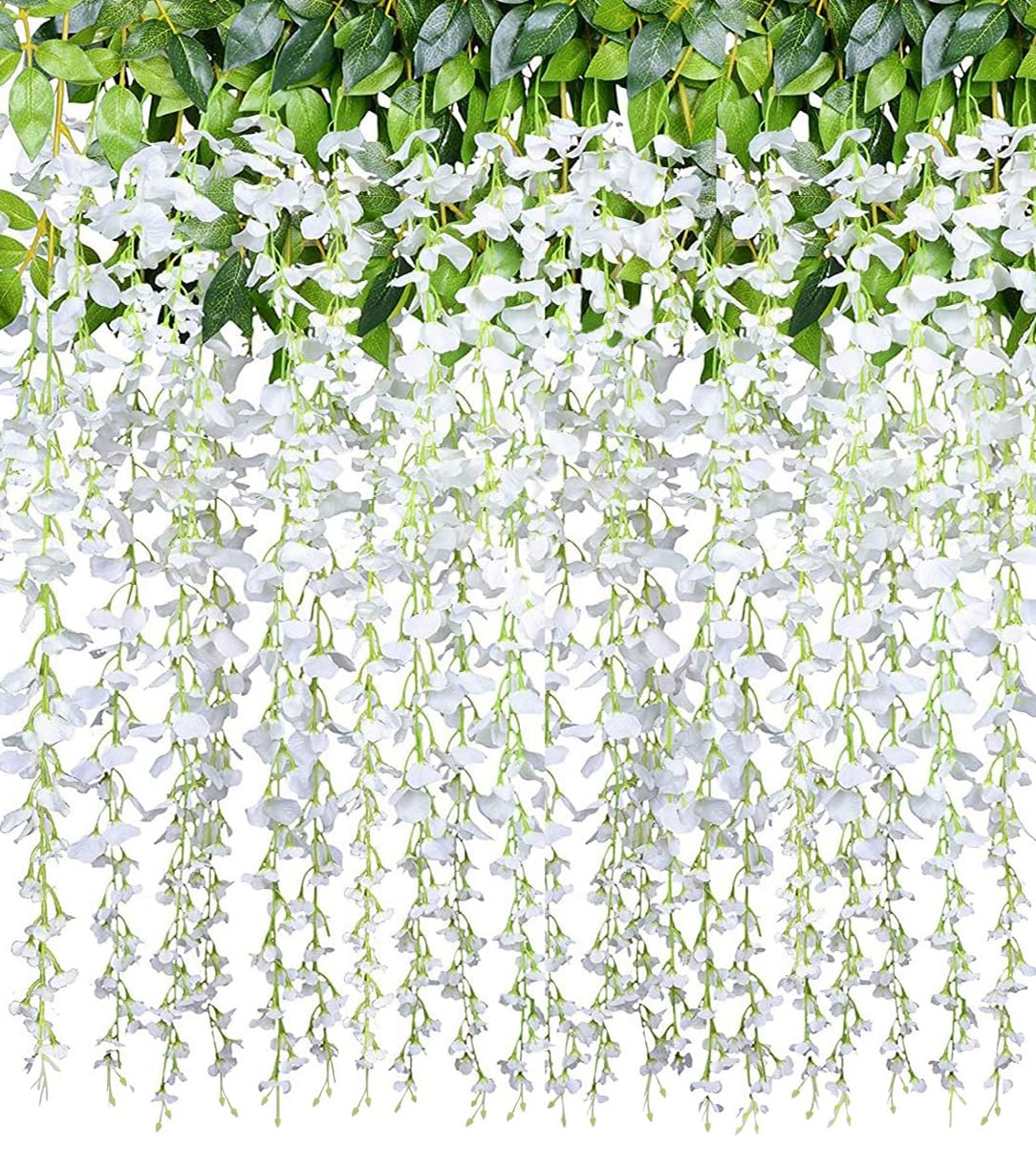 Macrak White 7.2 Ft Artificial Wisteria Flowers, 16 Branches Artificial Flowers Vine Garland Plants For Wedding Party Garden Home Decoration (White)