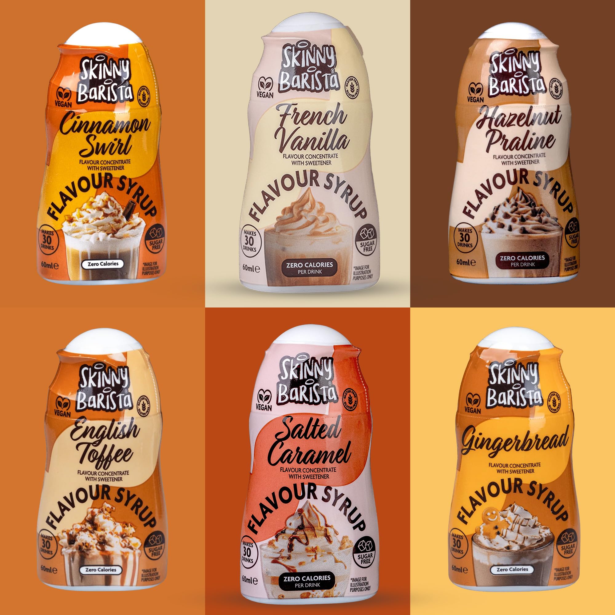 Skinny Food Co Barista Shots Coffee Syrup Set - Pack of 6 x 60ml - Keto, Fat Free, Low Calorie, Sugar Free - Vegan Friendly