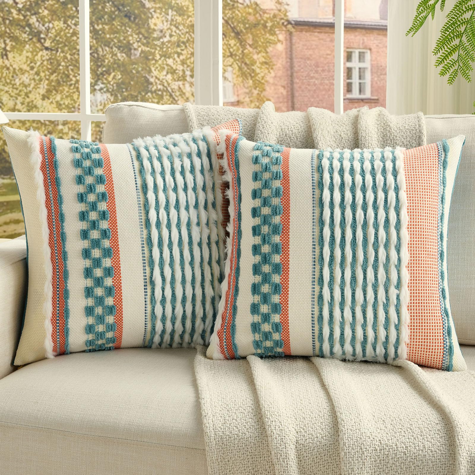 FUTEI Set of 2 Chenille Tufted Cushion Covers 50x50 cm,Teal โ image 1