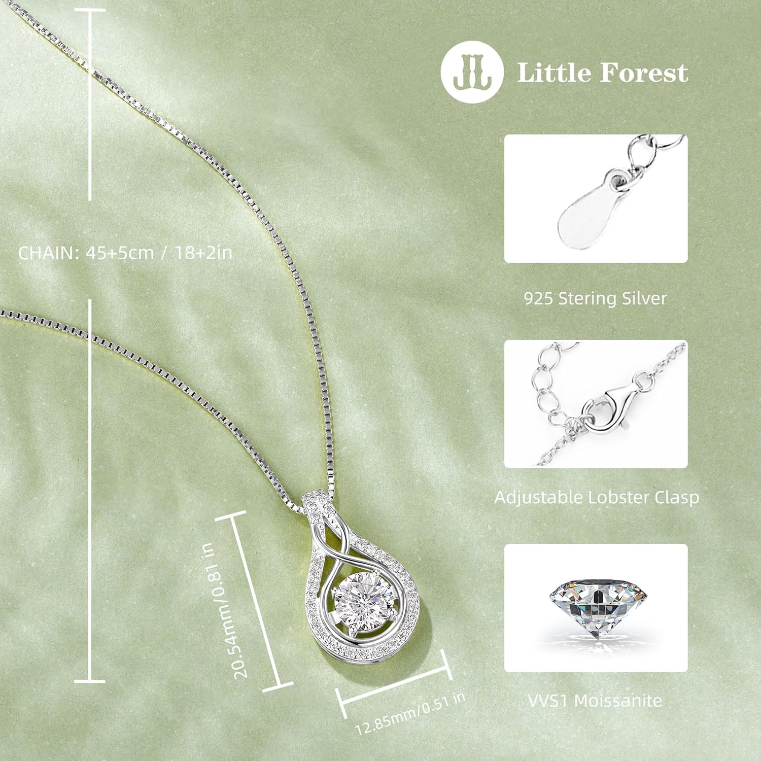 Moissanite Necklace for Women, 1Carat Sparkling Infinity Pendant 925 Sterling Silver Adjustable Chain Elegant Jewelry Anniversary Birthdays Gifts for Wife Mom - Image 5