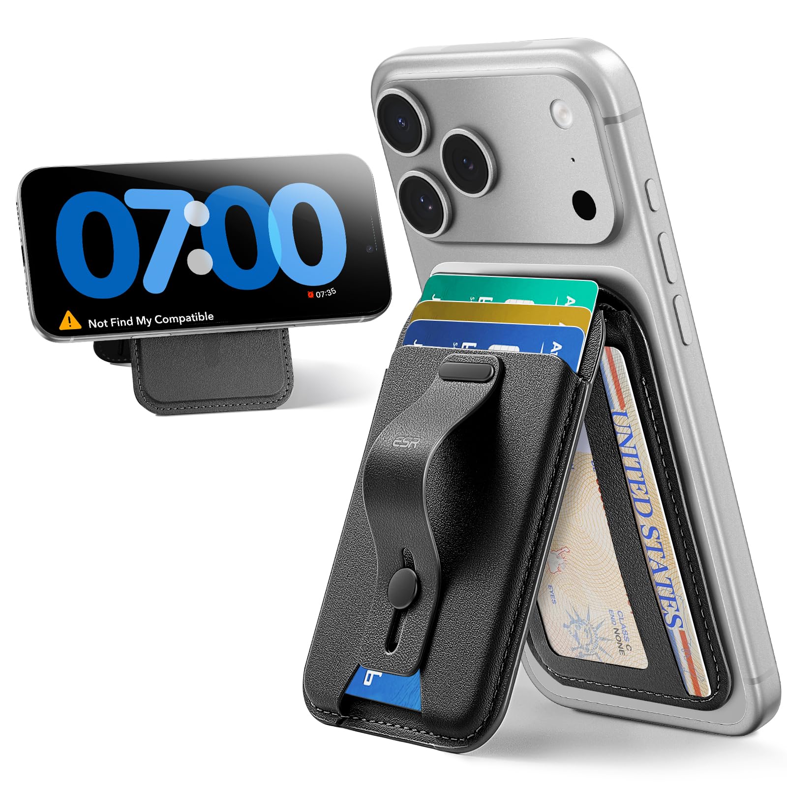 ESR Upgraded for MagSafe Wallet,5 Card Holder with Adjustable Stand,RFID-Blocking,Secure Grip,Magnetic Wallet for iPhone 17/16/15/14/13/12,Google Pixel 10/Pro/Pro XL,Not for Mini,Not Find My,Black