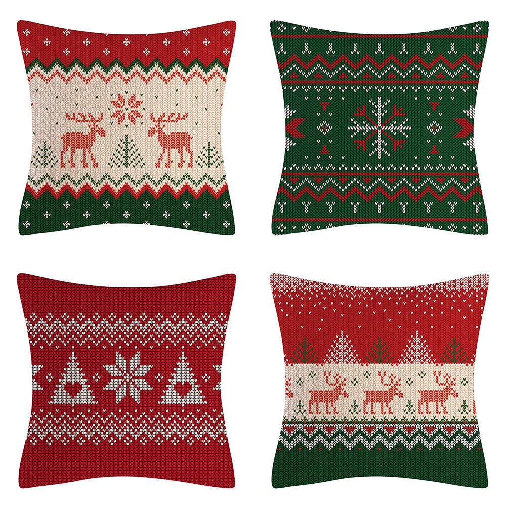 4 Piezas Funda de Almohada 65x65cm Patrón De Navidad Fundas de Cojín Terciopelo Sencillo y Decorativo para Sofá Camas Dormitorio Coche Lino Cojines Throw Pillow Covers （26x26in）