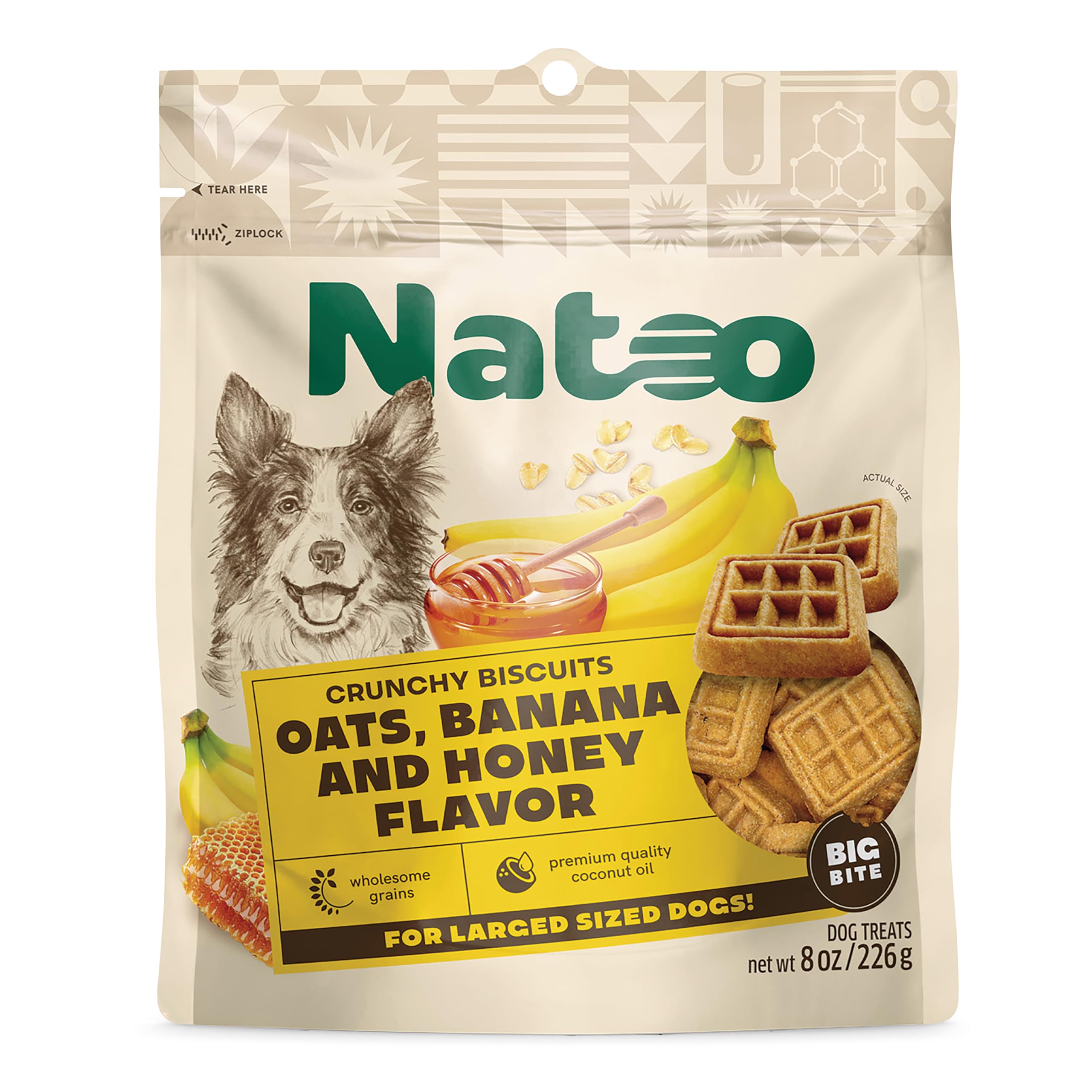 NATOO Dog Treats for Large Breed, Crunchy Biscuits Oats Banana and Honey, Natural Dog Treats, Rich in Omega 6, Prebiotics and Fiber, Antioxidants for