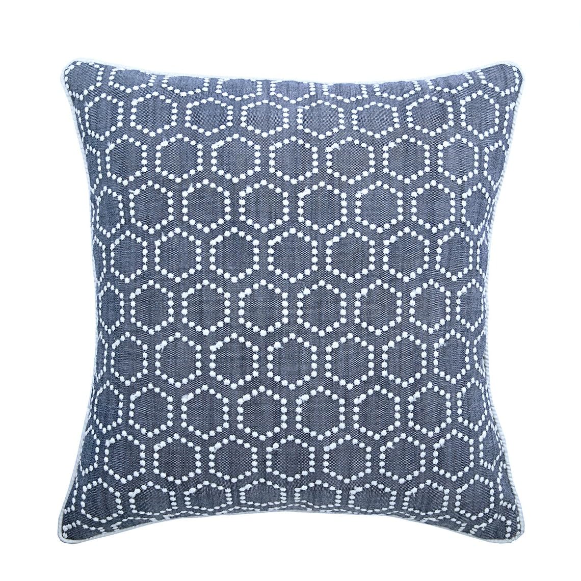 The HomeCentric Linen Embroidered Decorative Throw Cushion Cover, Geometric Pattern Modern Cushion Covers 65 x 65 Blue Linen Cushions, Blue Cushion Covers 65x65 cm (26x26 inch) - Linen Closet โ image 1