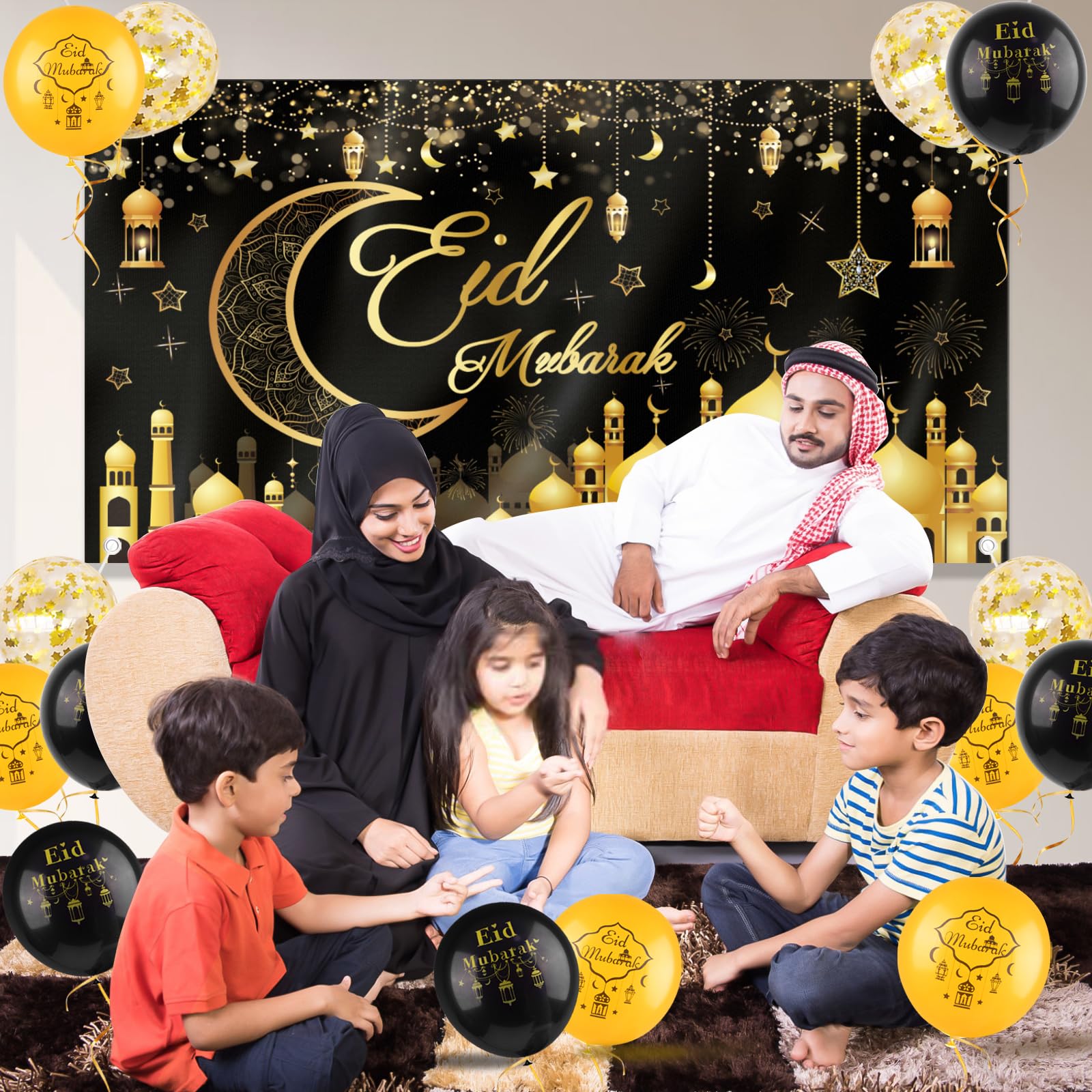 AhfuLife Large Eid Mubarak Backdrop Banner 205 x 111cm - Image 4