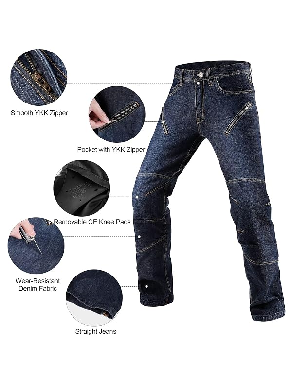 INBIKE Armored Motorcycle Pants for Men, Stretchy Wear-Resistant Jeans with Removable Protective Knee Armor Blue Large by INBIKE - Image 4