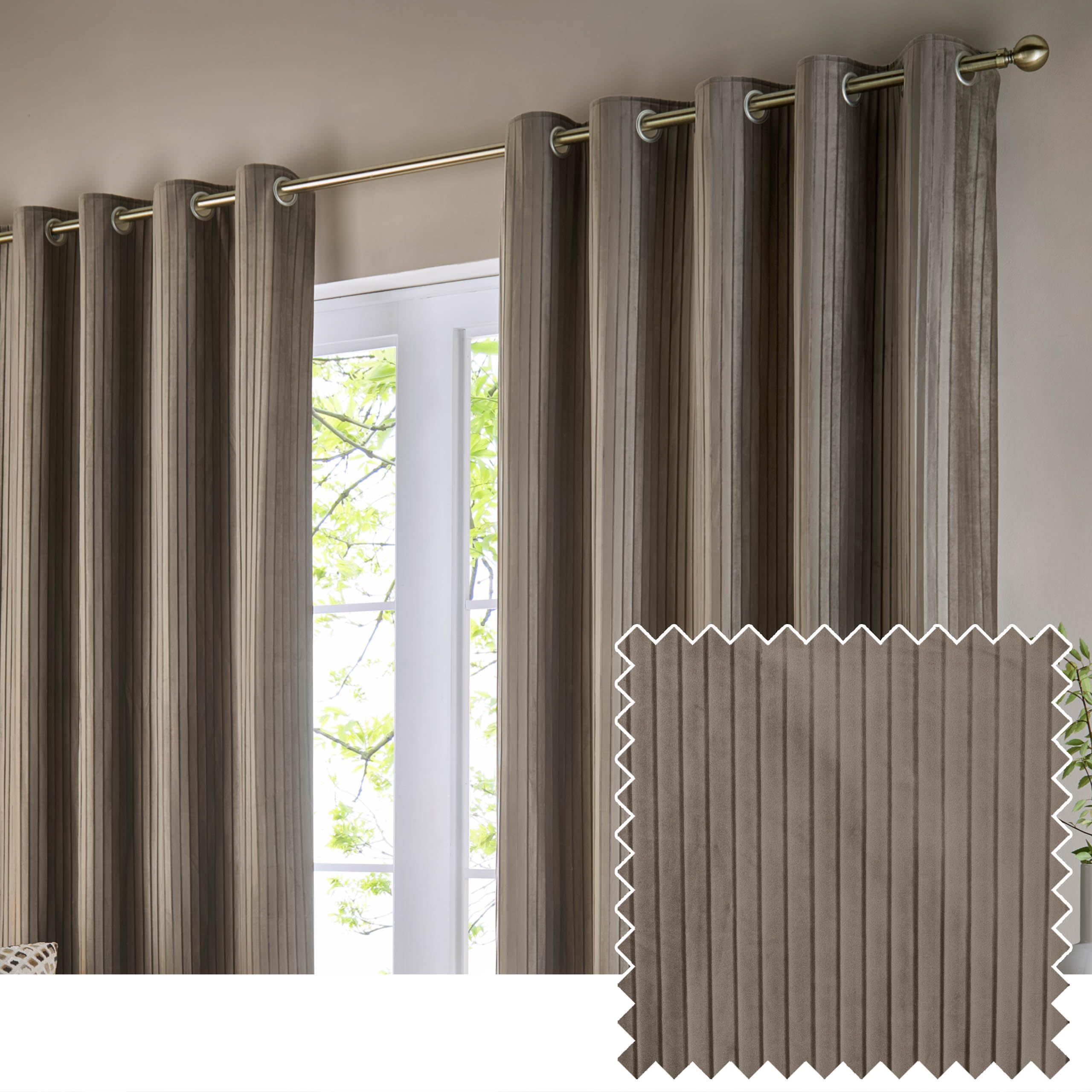 Paoletti Corinthian Velvet Eyelet Curtain Pair - Taupe - 168x229cm