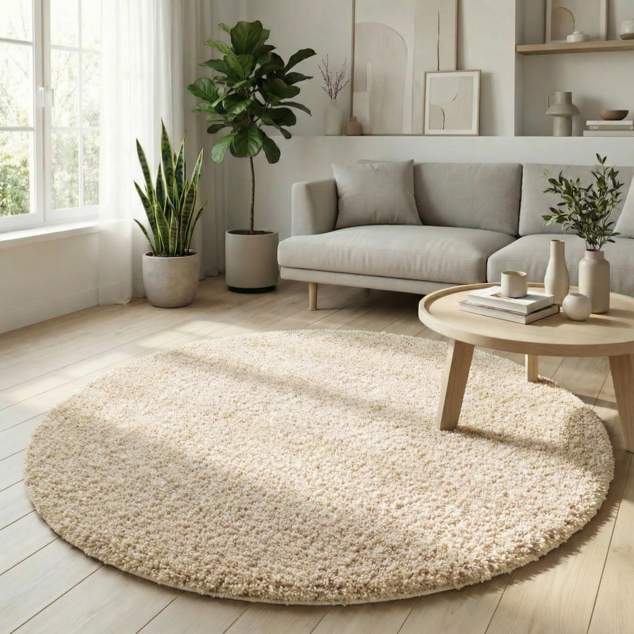 Abaseen Small Large Shaggy Rug Modern Rugs Living Room Extra Large Small Medium Rectangular Size Soft Touch Thick Pile Living Room Area Rugs Non Shedding (Ivory, 120x120 cm)