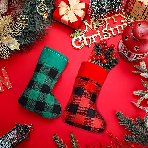 Miniatura 6 de Skylety 24 medias de Navidad a granel a granel de búfalo de Navidad a cuadros, calcetines de felpa colgantes para recuerdos de fiesta de vacaciones
