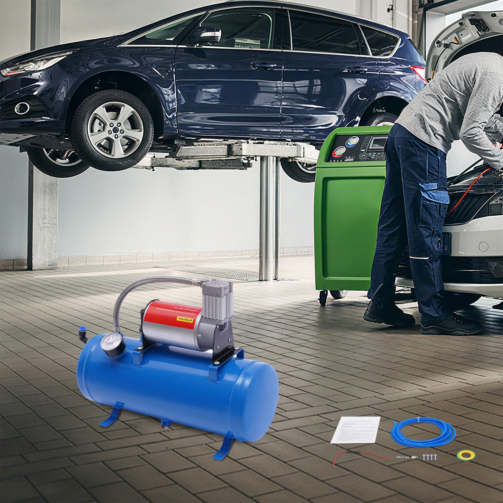 Compresor de aire para neumáticos de bocina de aire, compresor de trompeta de aire de 150 psi, compresor de aire con depósito de 6 litros DC12 V azul