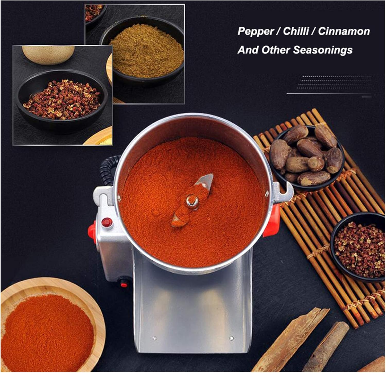 Electric Grain Mill Grinder High-Speed Herb Grinder Mill Stainless Steel Pulverizer Swing Type Superfine Powder Machine for Kitchen Herb Spice Coffee (220v)