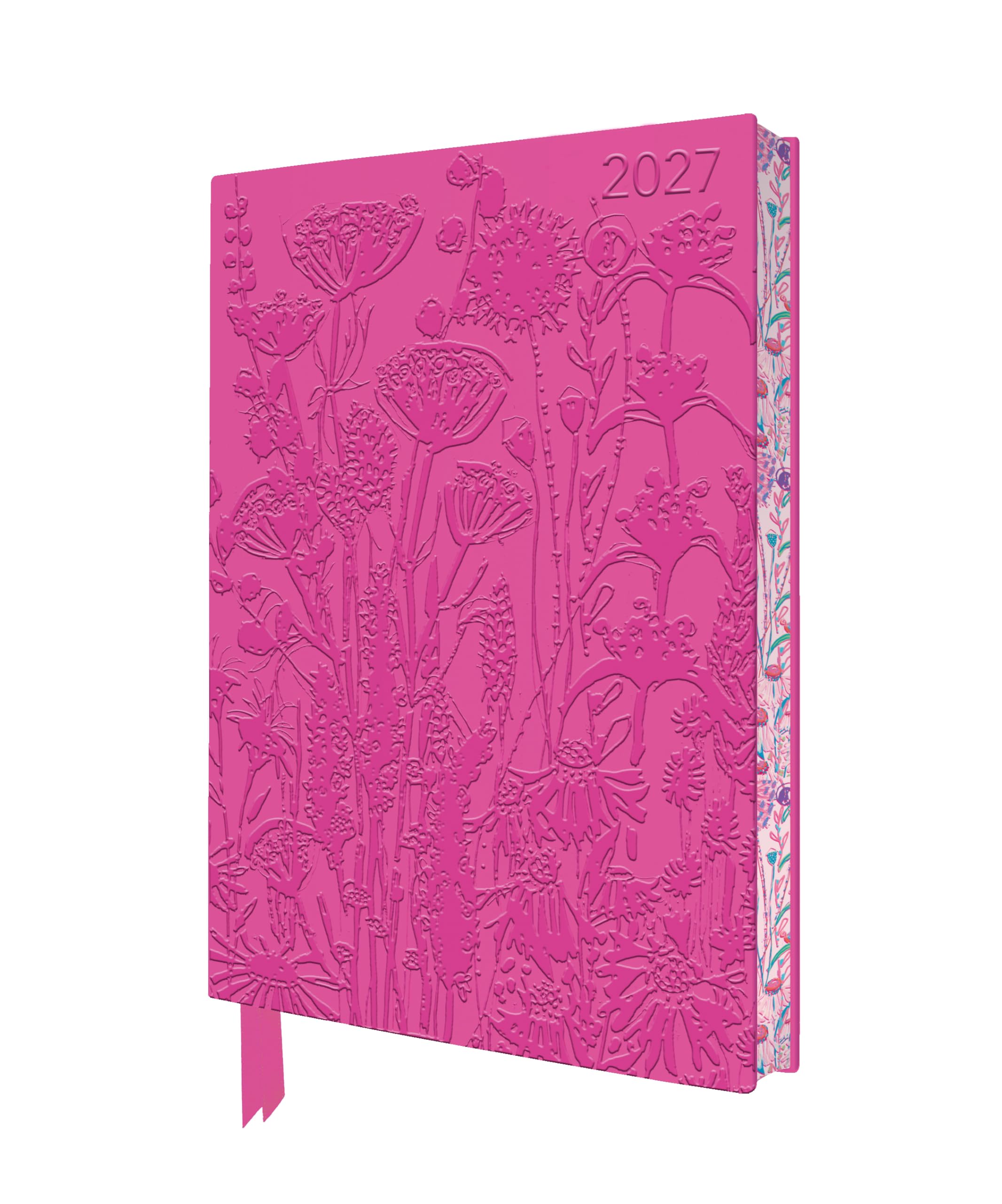 Lucy Innes Williams: Pink Garden House 2027 Artisan Art Vegan Leather Diary Planner - Page to View with Notes: Original Flame Tree Publishing DIN ... künstlerisch gestalteten Buchschnitt