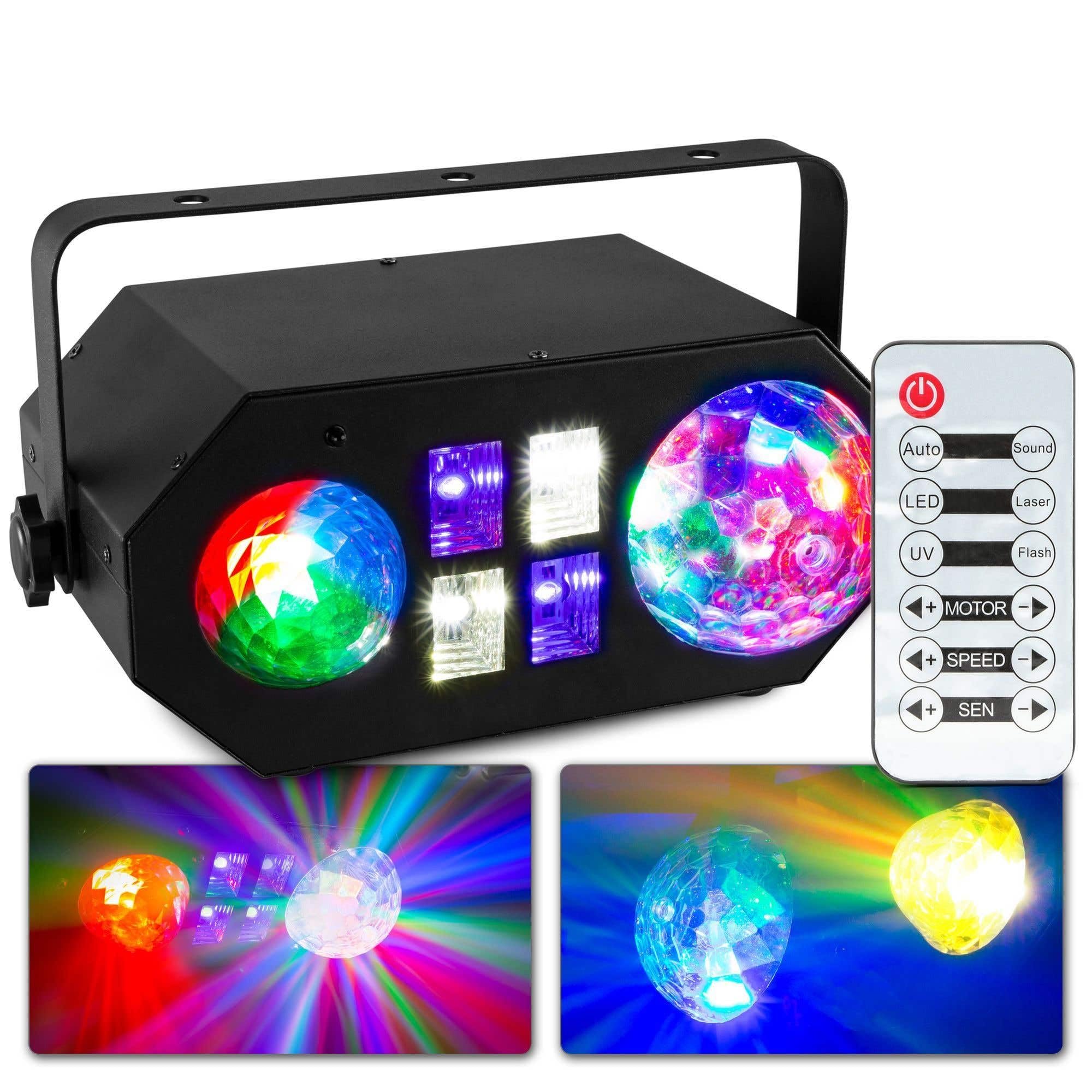 BeamZ LEDWAVE Discolicht Partylicht 5-in-1 LED DJ-Lichteffekt Musikgesteuert mit Fernbedienung, UV Schwarzlicht und Strobo, Jelly Ball, Water Wave, Lichtorgel, DJ Licht Komplett, Partybeleuchtung