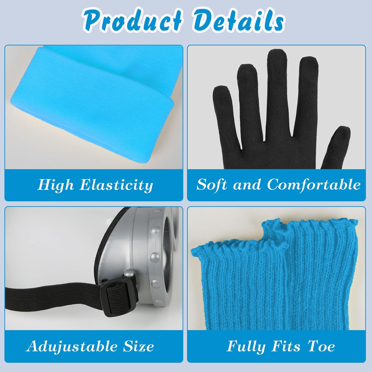 6Pcs women's Halloween costume accessory set, goggles/blue hat/yellow skirt/yellow suspender/gloves/blue stockings - Image 2