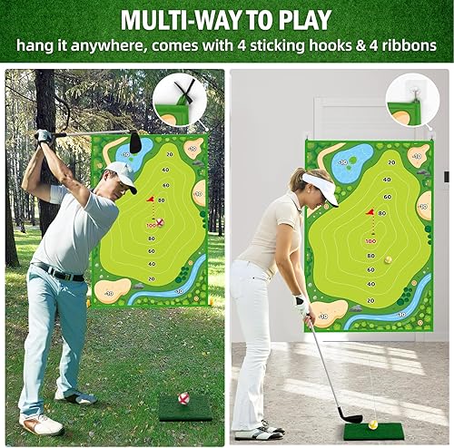 Miniatura 7 de Juego de astillado de golf, tapete de entrenamiento de golf para adultos, familia, niños, interiores y exteriores, juguetes de patio trasero