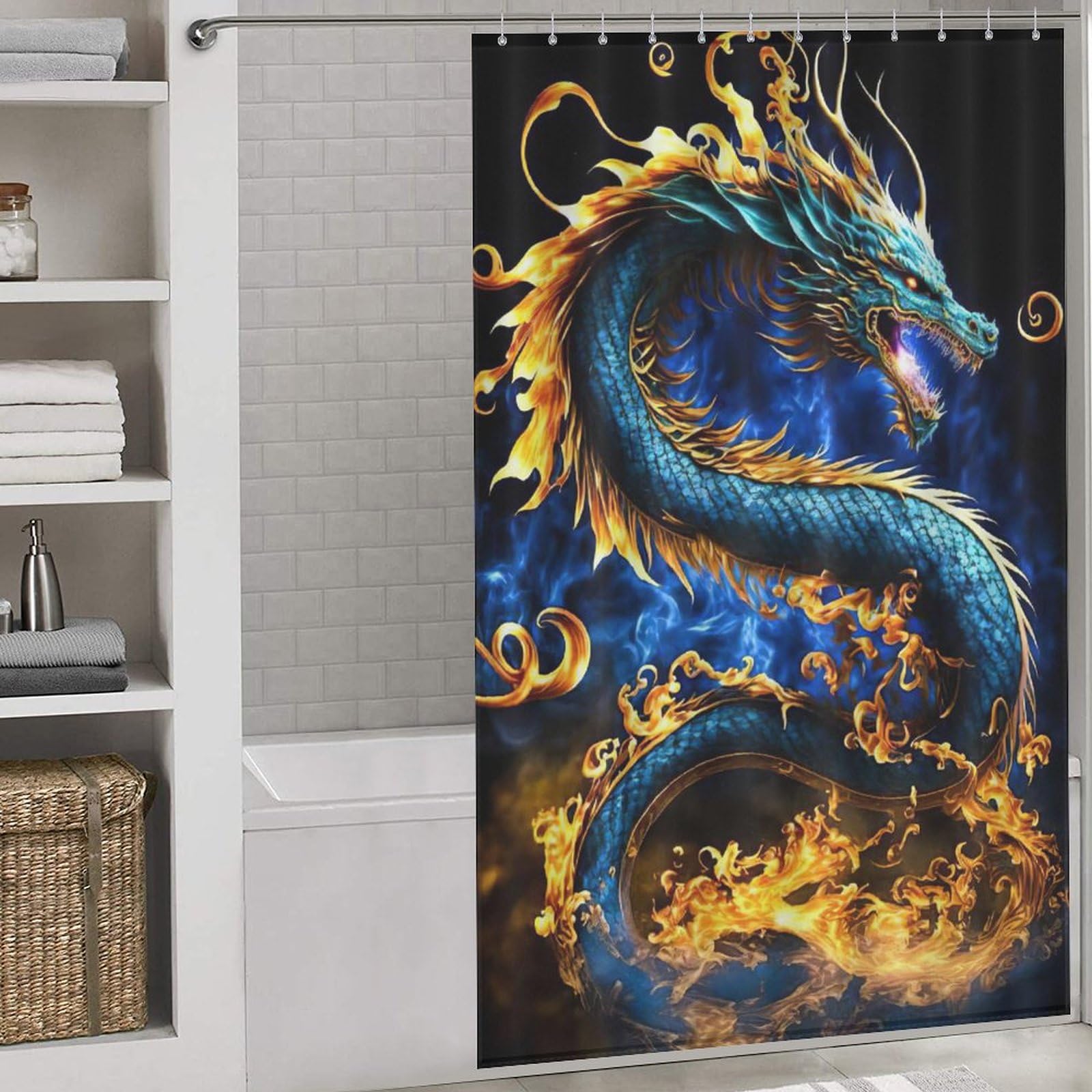 Rideau de douche dragon imperméable pour baignoire 140x183 cm