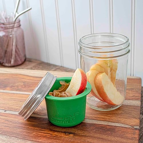 Miniatura 4 de Mason Jar Lifestyle Taza divisora para ensaladas, salsas y aperitivos. Contenedor de almuerzo Bento sin plástico. (Boca ancha, verde hoja)