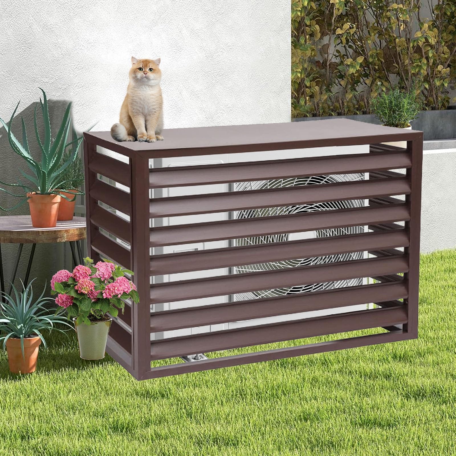 Aluminiowa osłona klimatyzatora ogrodzenie zewnętrzne redukcja hałasu antykradzieżowa ogród schludny trwały brązowy 100 cm obudowa klimatyzatora