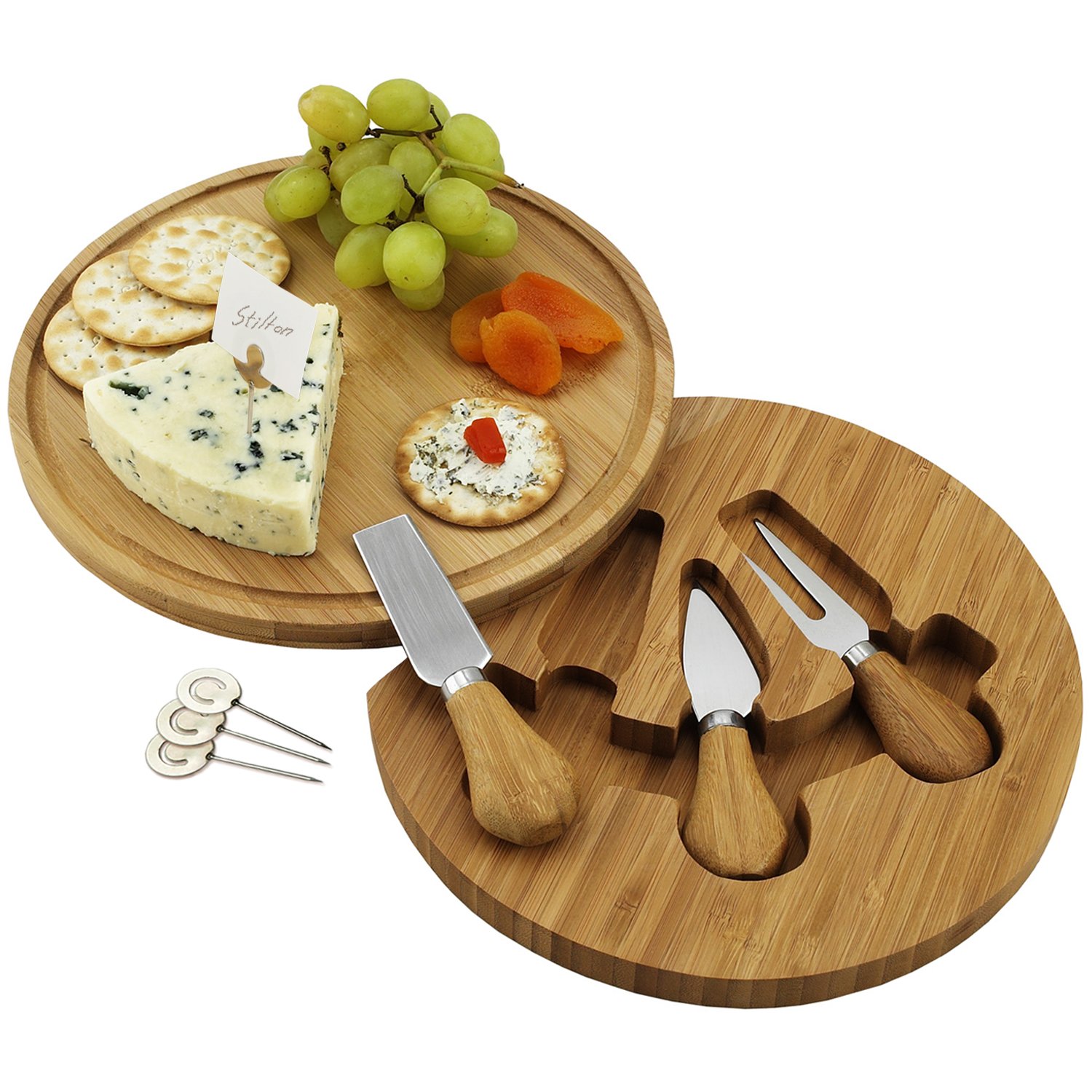 Picnic at Ascot Officially Licensed Collegiate Laser Engraved Bamboo Cheese/Charcuterie Board with knife Set & cheese Markers