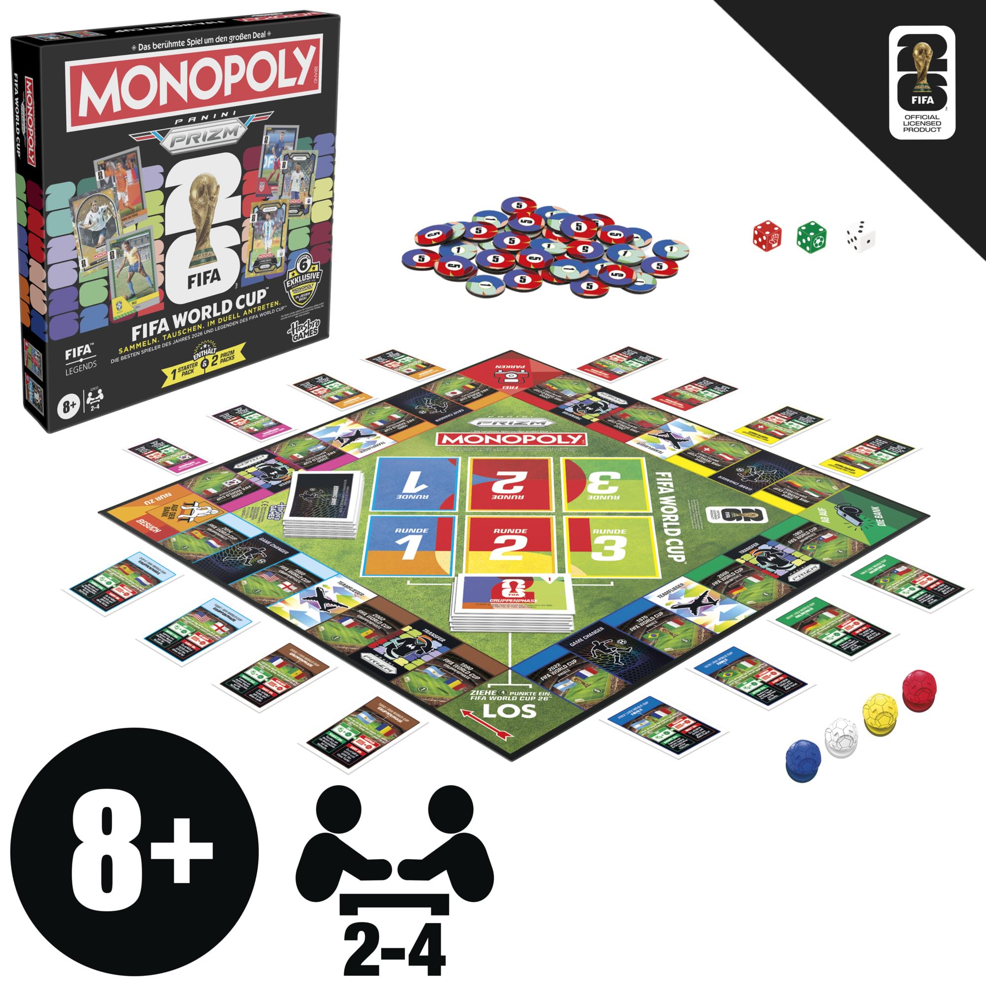 Monopoly Panini Prizm: FIFA World Cup I gra planszowa z Monopoly Panini Prizm FIFA World Cup 2026, karty Trading Cards I od 8 lat - wersja niemiecka