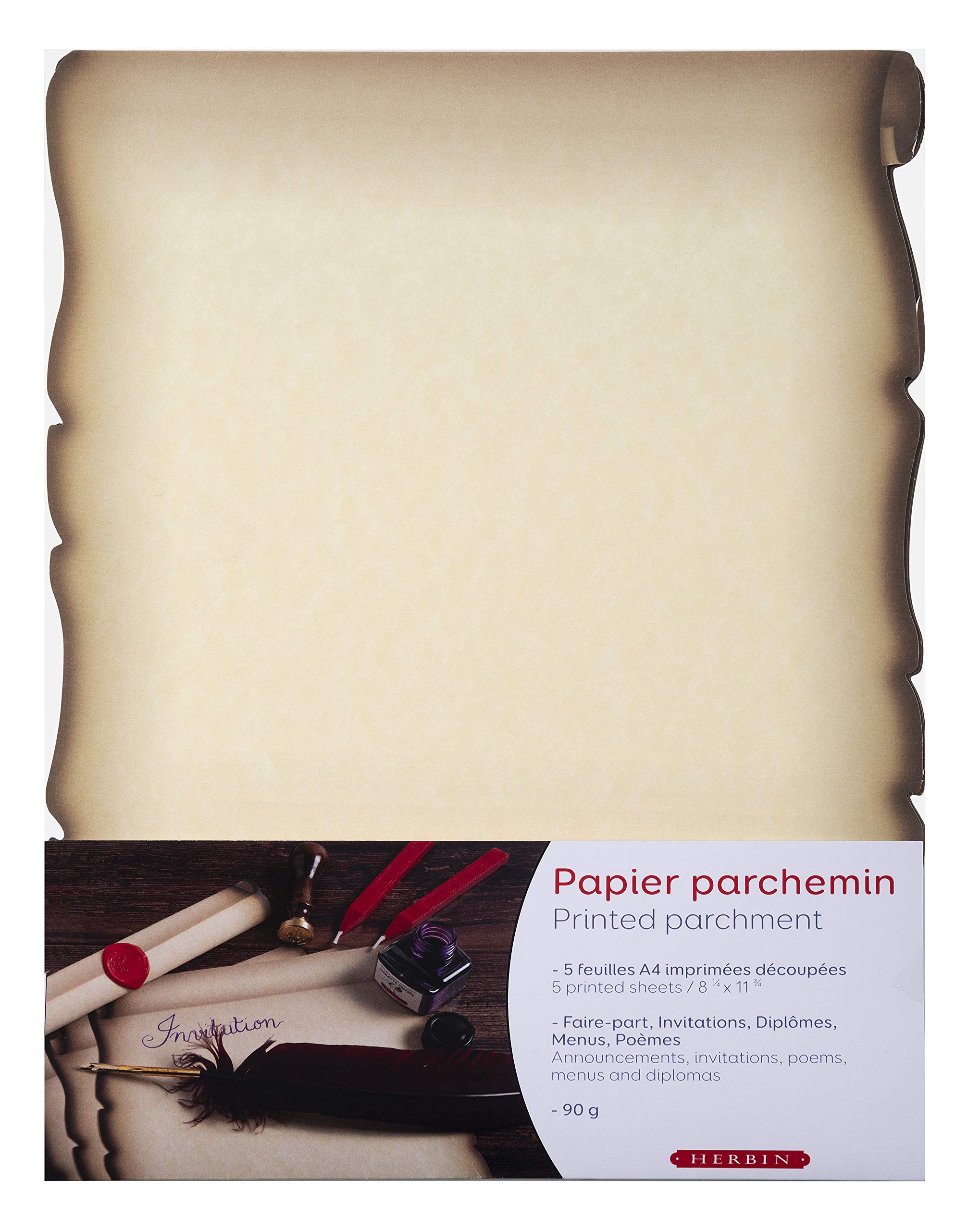 Jacques Herbin 427B - A Pocket of 5 Sheets of Printed Parchment Paper - 21x29.7 cm - A4-90g - Drawing - Writing - Painting - Calligraphy - Creative Art