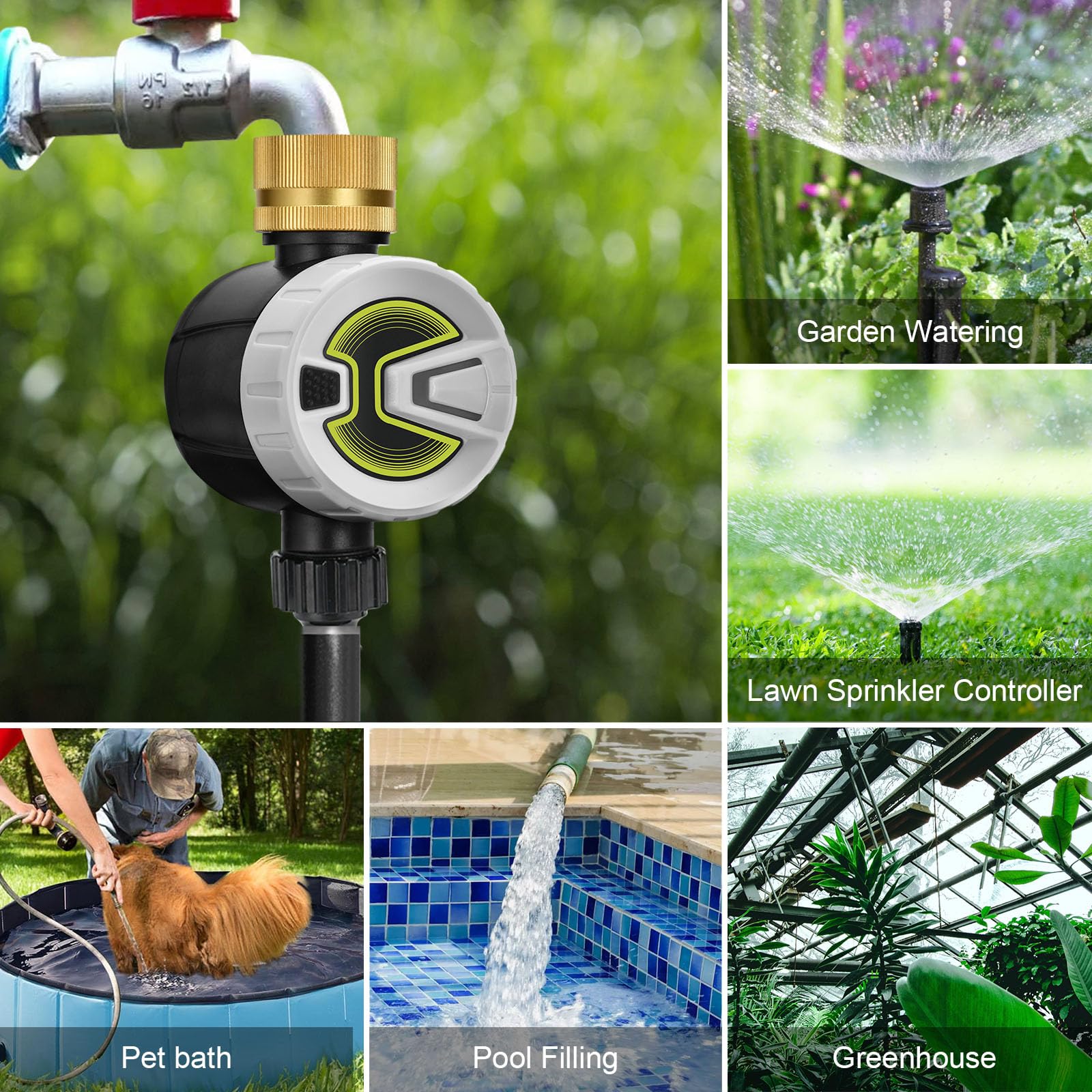 Computer di irrigazione WiFi con ingresso acqua in ottone, controllo app tramite WiFi 2,4 GHz e Bluetooth, ritardo delle precipitazioni, computer di irrigazione manuale/automatico, E0102B+009
