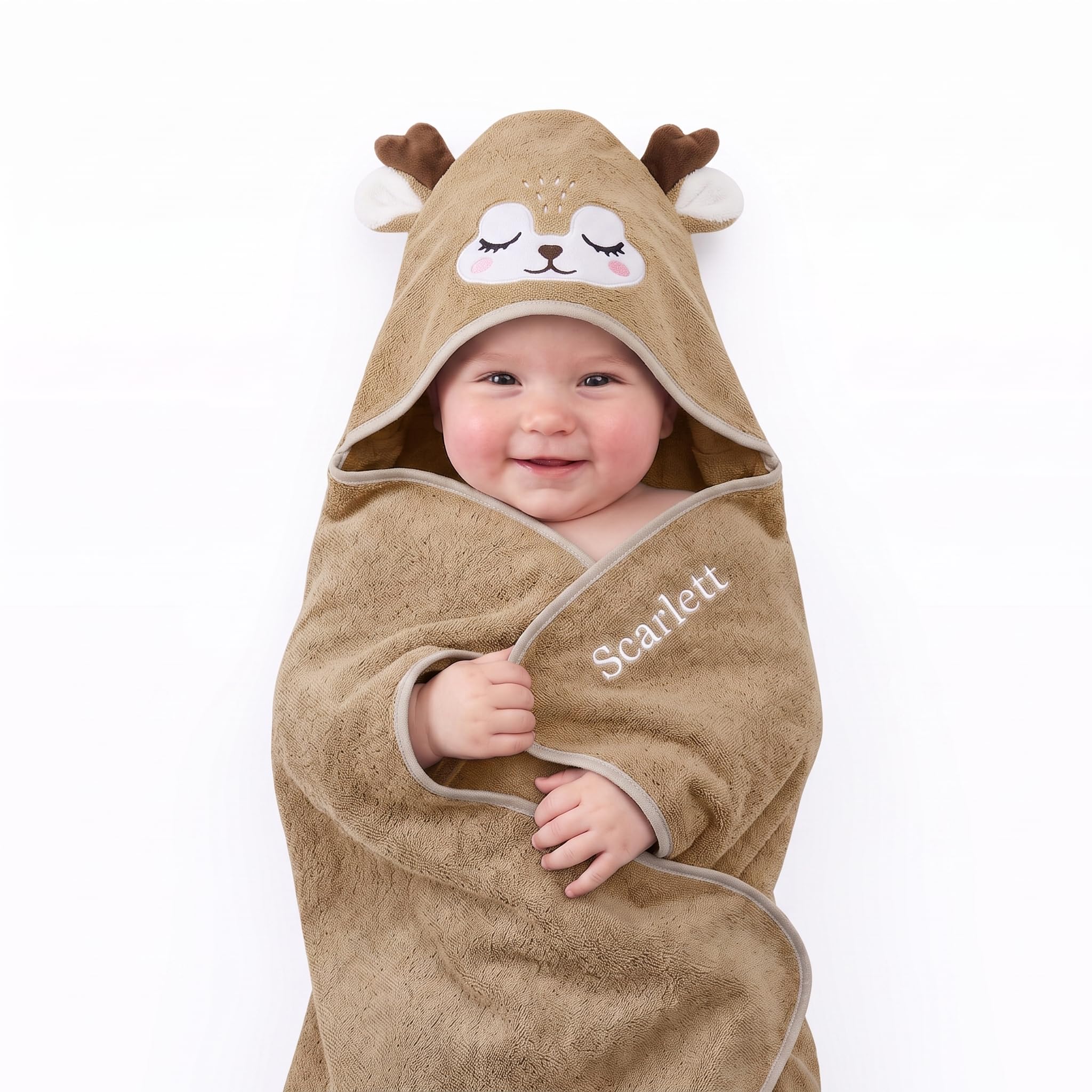 Wamantic Personalised Baby Hooded Towel with Name Ultra Soft Baby Bath Towel for Boys and Girls Newborn Baby christening Birthdays