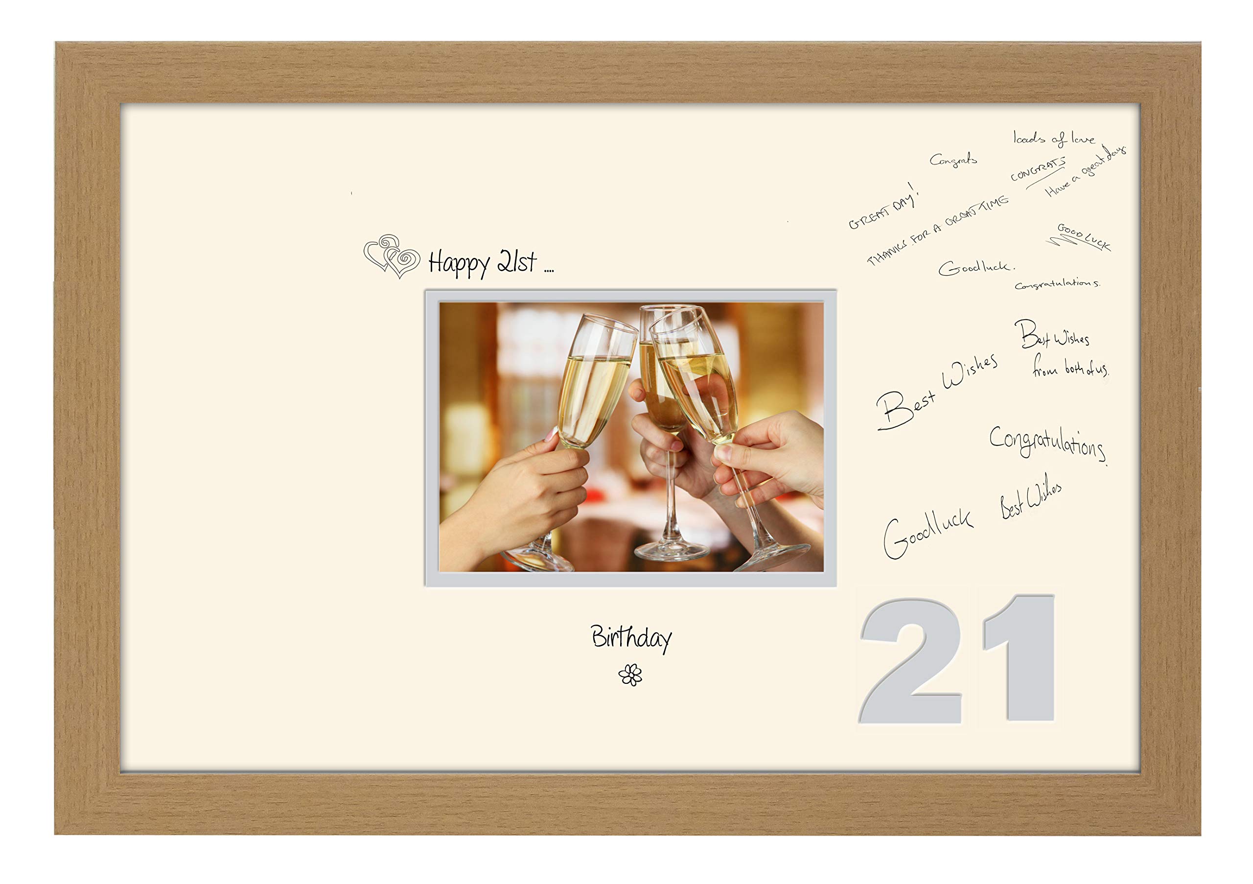 Photos In A Word Oak Finish Frame Cream Mount Grey Inside 21St Birthday Signing Guest Photo Frame Gift 7X5 Photo 660D (Oak Finish Frame Cream Mount Grey Inside)