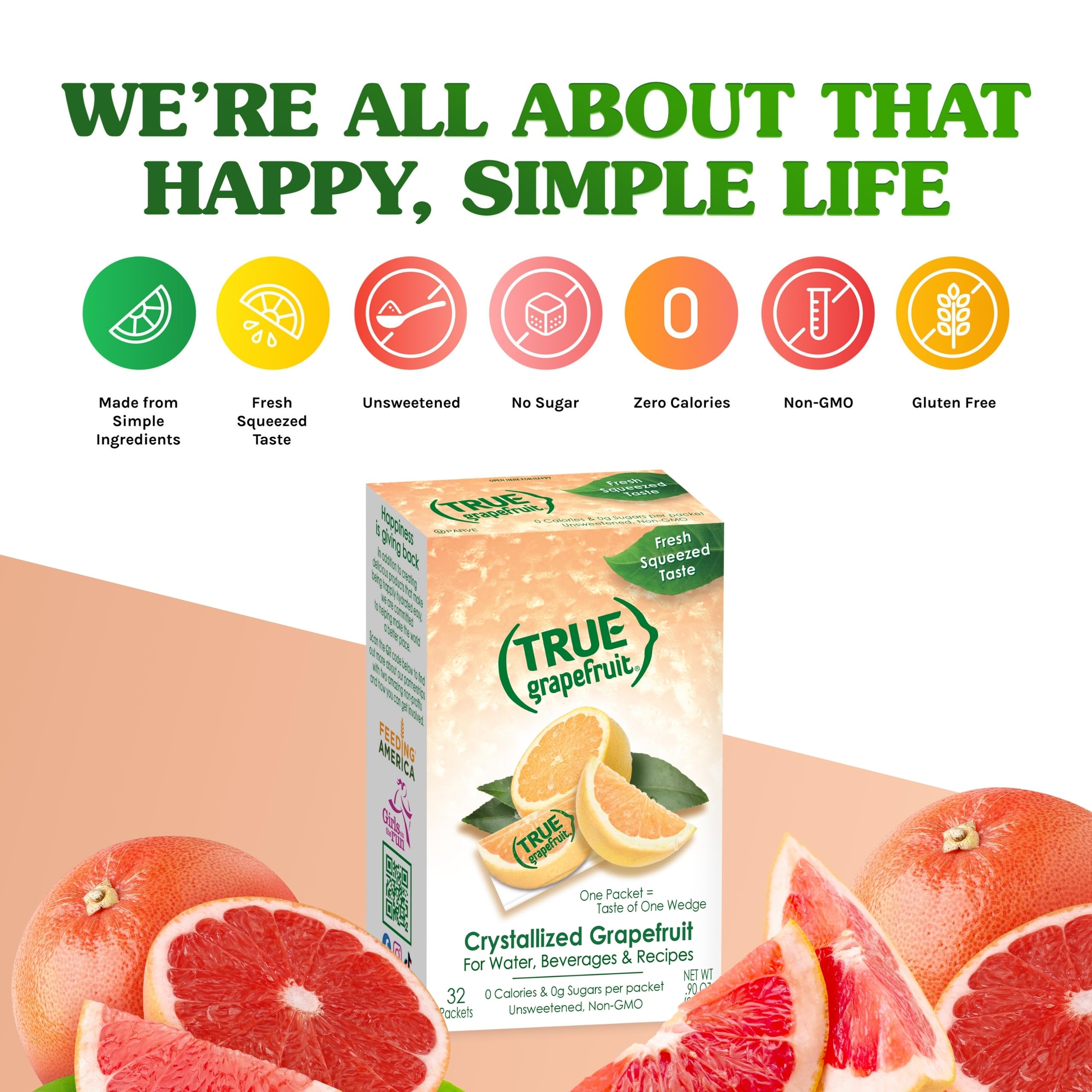 True Grapefruit 32ct (Pack of 1) - Water Enhancer - Bulk Dispenser - 0 Calorie Drink Mix Packets For Water - Sugar Free Grapefruit Flavoring Powder Packets