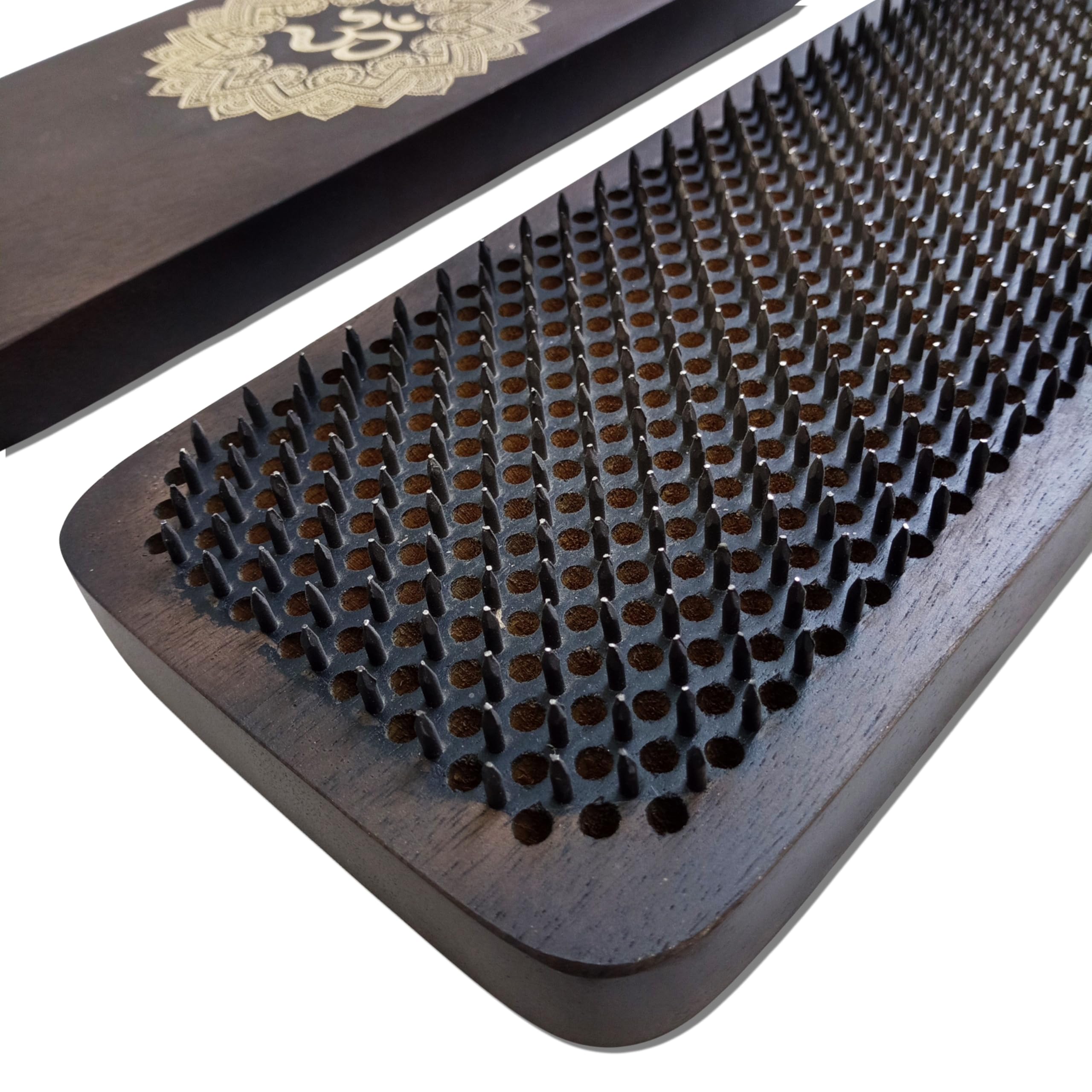 Sadhu Board - Tabla de uñas de madera de mango oscuro, 100% hecha a mano, 4 tamaños: 8 mm, 10 mm, 12 mm y 15 mm, práctica de yoga, alivia la tensión