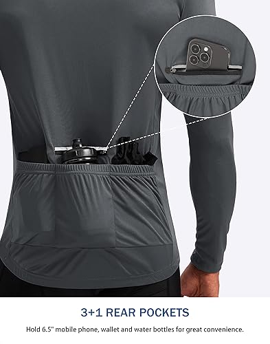 Miniatura 3 de Bikewa - Camiseta de ciclismo para hombre de manga larga con cremallera trasera 3+1, transpirable, UPF 50+, con media cremallera, para montar en