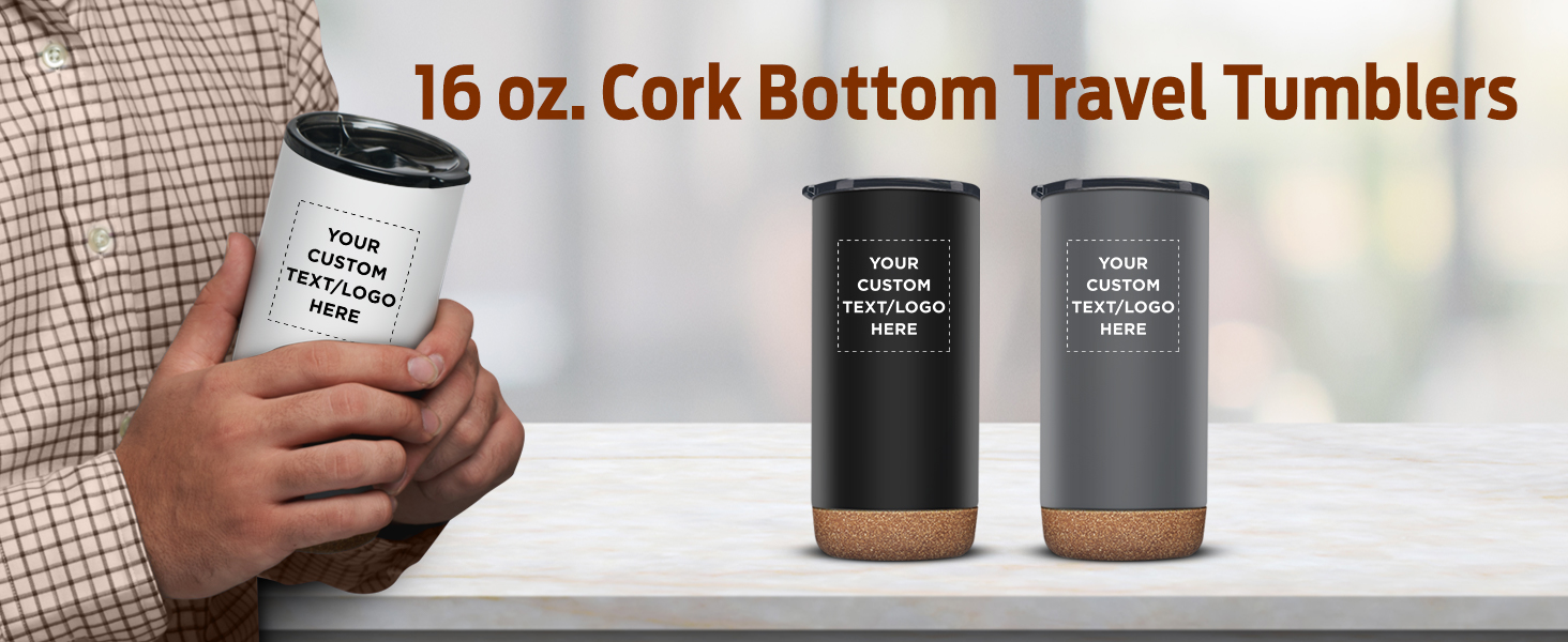 Amazon.com | DISCOUNT PROMOS Custom Travel Tumblers with Cork Bottom 16 oz.  Set of 1, Personalized Bulk Pack - Double Wall Insulated, Matte Finish,  Perfect for Iced Coffee, Soda, Other Beverages -
