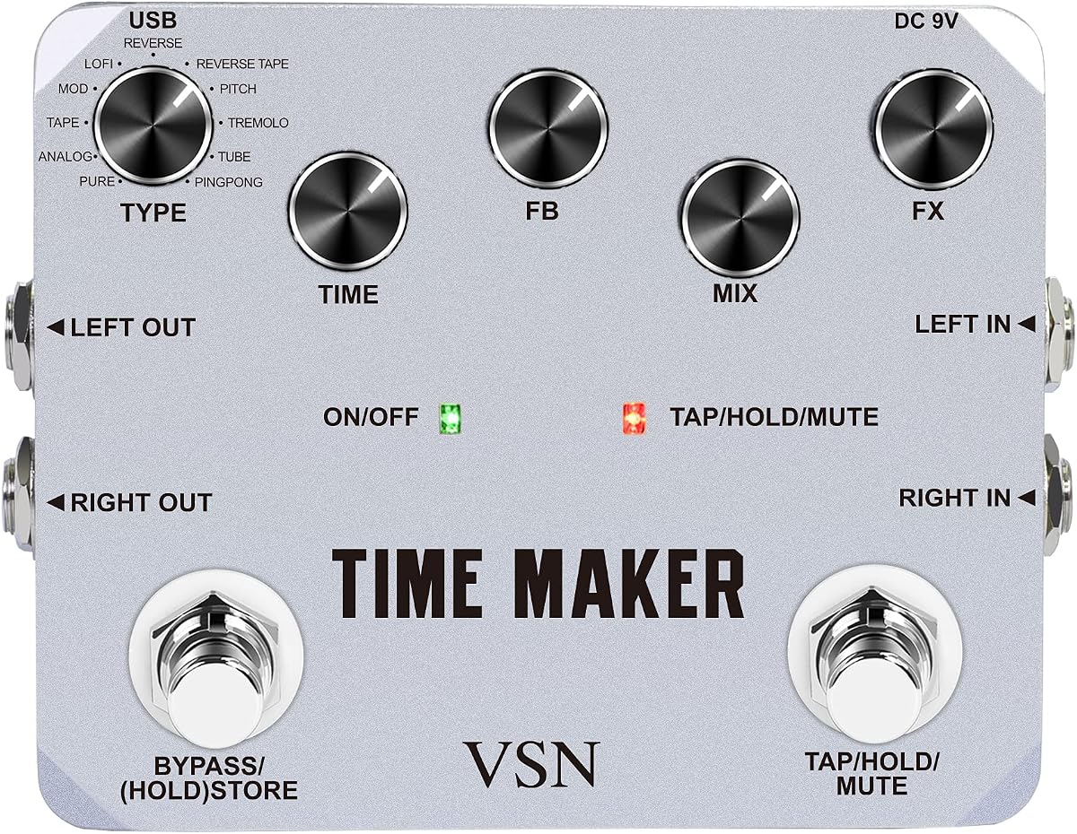 VSN Guitar Delay Pedal Time Maker 11 Types of Ultimate Delay Pedals Bass Guitar Effect Pedal with Tap Tempo True Bypass