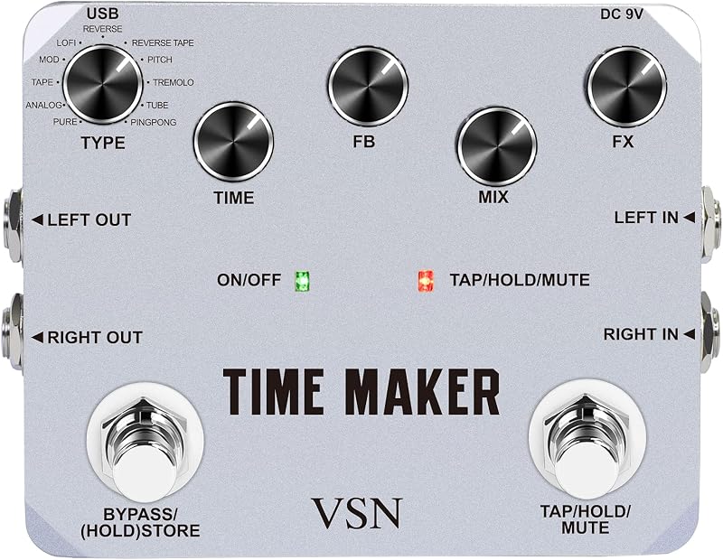 VSN Guitar Delay Pedal Time Maker 11 Types of Ultimate Delay Pedals Bass Guitar Effect Pedal with Tap Tempo True Bypass