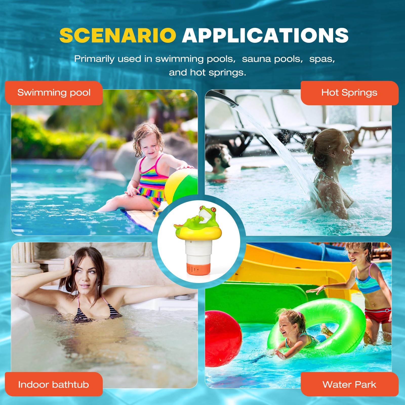 Frosch Pool Chlorschwimmer Verstellbarer schwimmender Chlorspender nur für 2,5 cm Tabletten, Faltbarer Pool-Chemikalienspender für Schwimmbäder, Spas, Whirlpools, heiße Quellen & Wasserparks