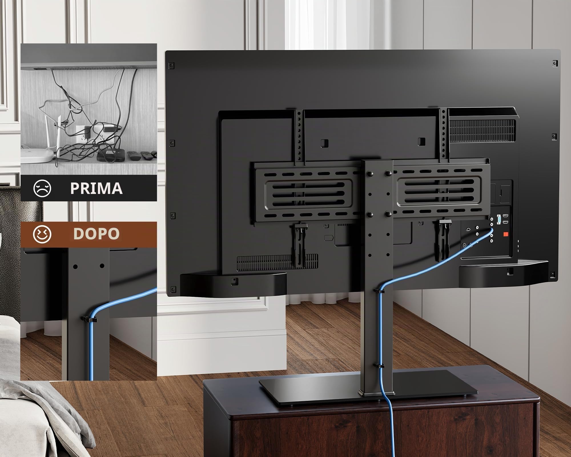 FITUEYES Supporto TV da Tavolo per 40-75 Pollici, Base TV Universale con 6 Altezza Regolabile, Piedistallo TV Universale con Base in 8mm Vetro Temperato, Max VESA 600x400mm Portata 40kg