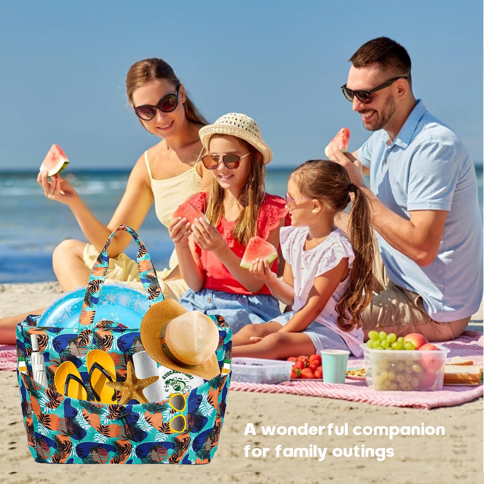 Duża torba plażowa damska z rodziną XXL, z zamkiem błyskawicznym, wodoszczelna, duża torba plażowa, dla kobiet i mężczyzn, torba kąpielowa, na basen, do sauny, na piknik, urlop, Niebieska