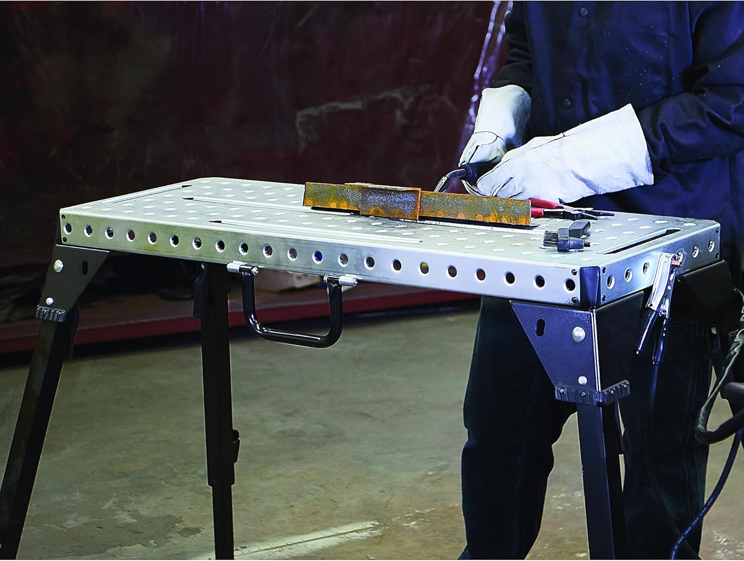 Klutch Adjustable Welding Table, Metal Work Bench Height-Adjustable Steel Table with 1000-Lb Capacity, Welding Metal Welding Tools