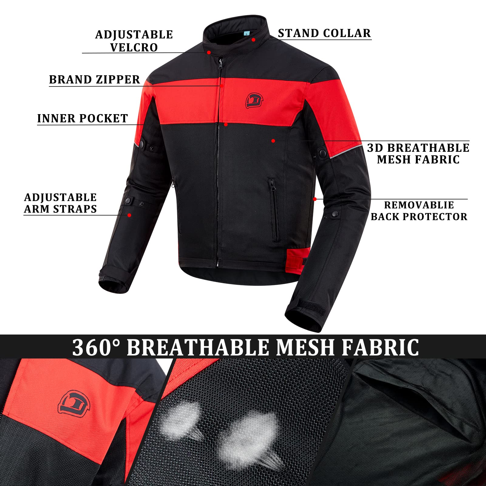 BORLENI Blouson Moto Été Homme en maille Respirant Homologué CE Protections Amovibles aux Coudes et Épaules Niveau 2 Certifié