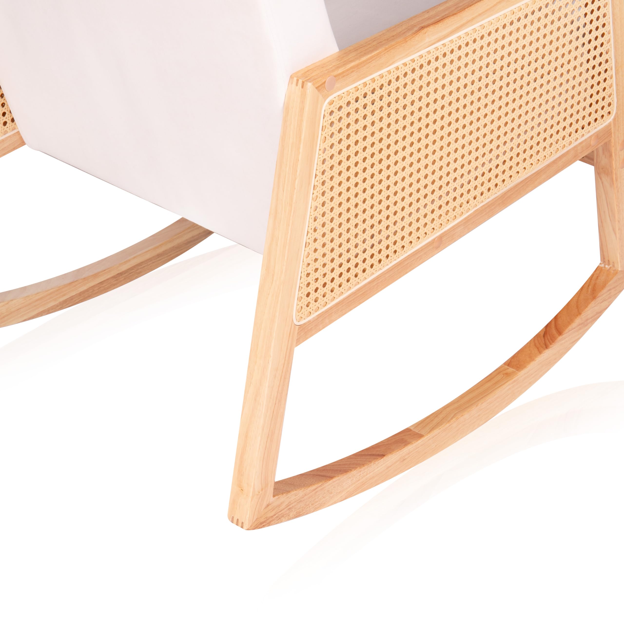 duehome | Ember, Butaca Mecedora, Sillón de Diseño, Acabado en Crema, Ratan y Madera, Medidas: 82 cm (Ancho) x 65 cm (Largo) x 98 cm (Alto)