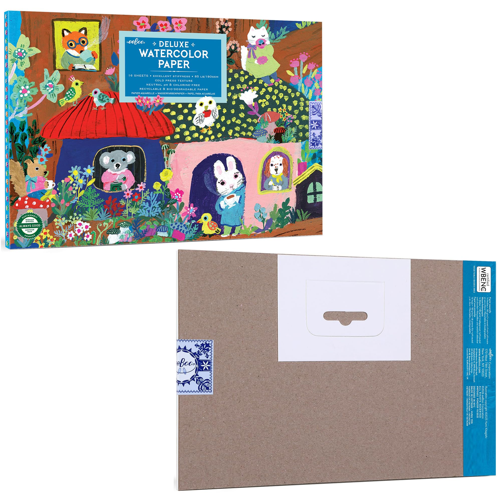 eeBoo: Deluxe-Aquarell-Papierblock, Yumi's Mushrooms, 16 Blatt, Künstlerqualität, 180 g/m², Woodland Cover Art, umweltfreundlich, Zeichnen und Malen