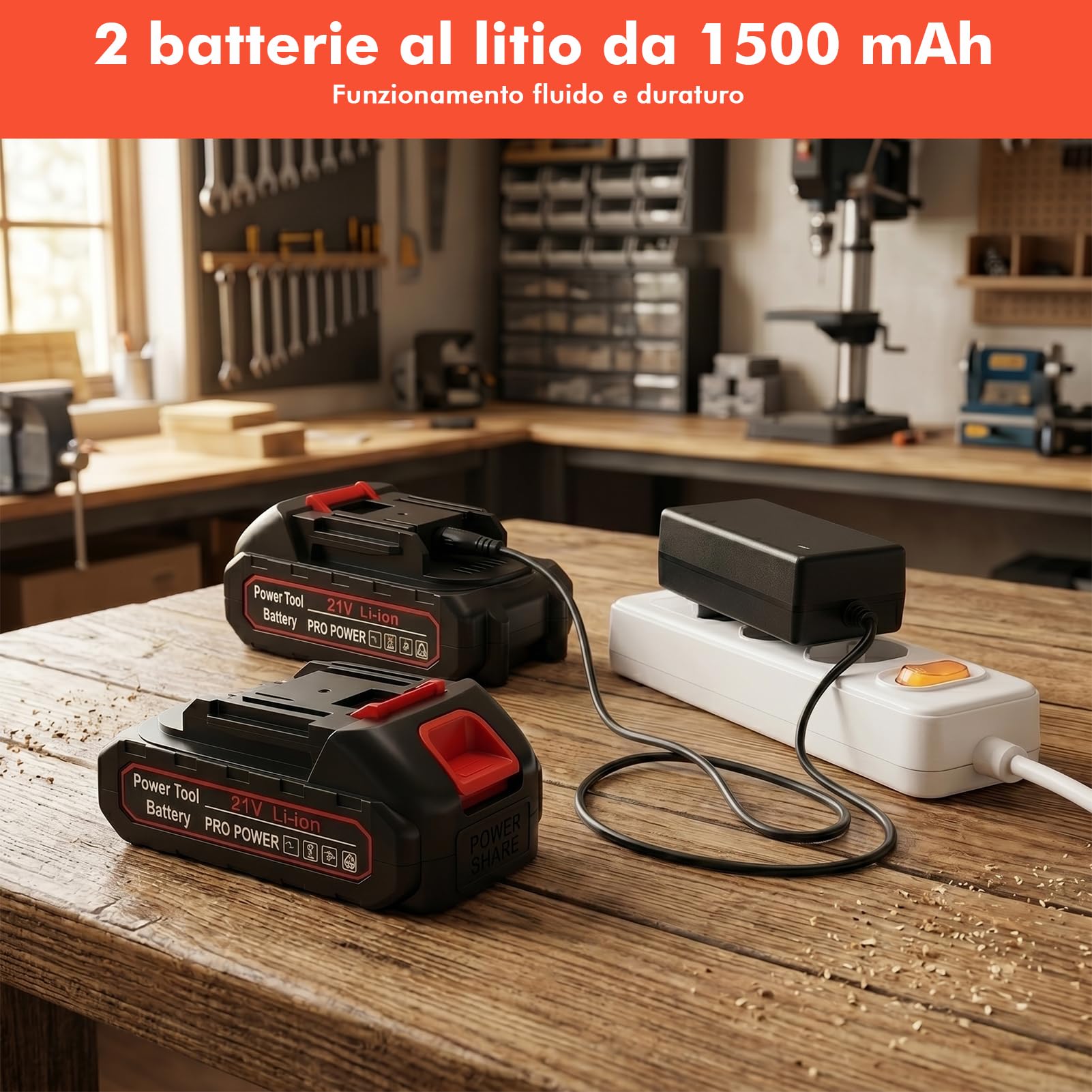 Trapano a Percussione a Batteria 21V, Avvitatore a Batteria 50Nm Brushless | 2 Batterie 1.5Ah, 20+1 Coppie, 2 Velocità, 24 Punte, Luce LED per Riparazioni, Fai da Te, Montaggio Mobili, 10mm Mandrino